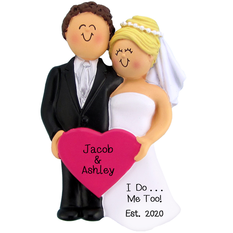 Wedding Couple I Do Me Too Personalized Ornament BROWN Hair Groom BLONDE  Bride