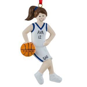 Image of Personalized Basketball Girl Player BLUE Uniform Ornament BRUNETTE