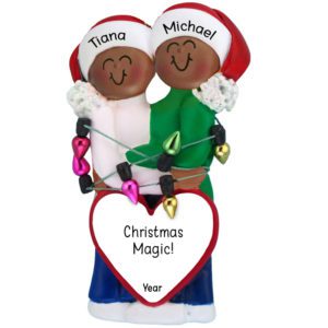 Image of Personalized African American Couple Tangled In Lights Ornament