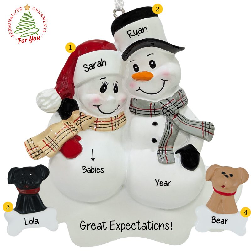 Personalized Expecting Twins Snow Couple With 2 Pets Ornament ...