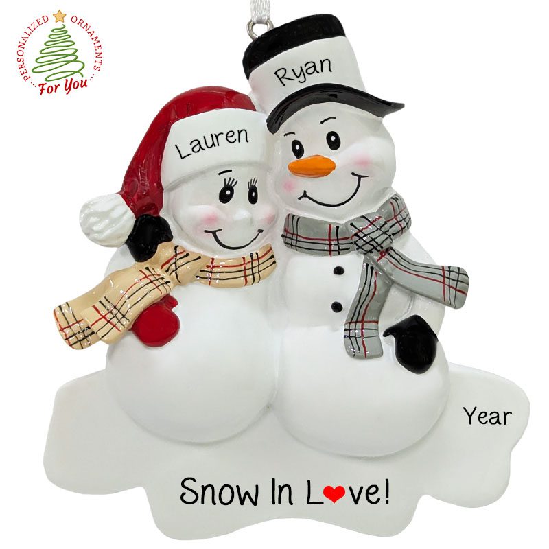 Personalized Snow Couple Plaid Scarves Christmas Ornament ...