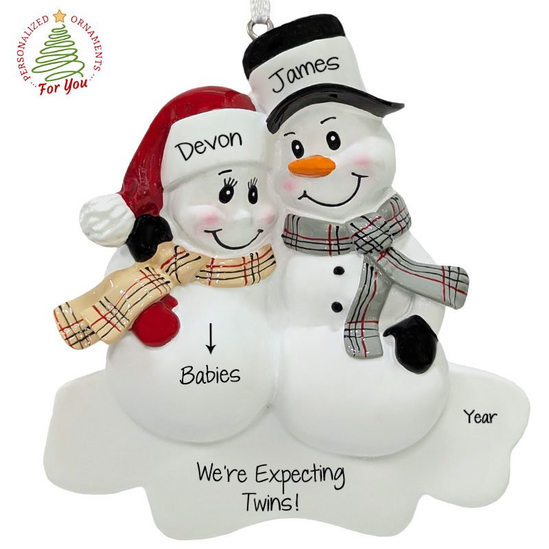 Expecting Twins Snow Couple Personalized Christmas Ornament ...