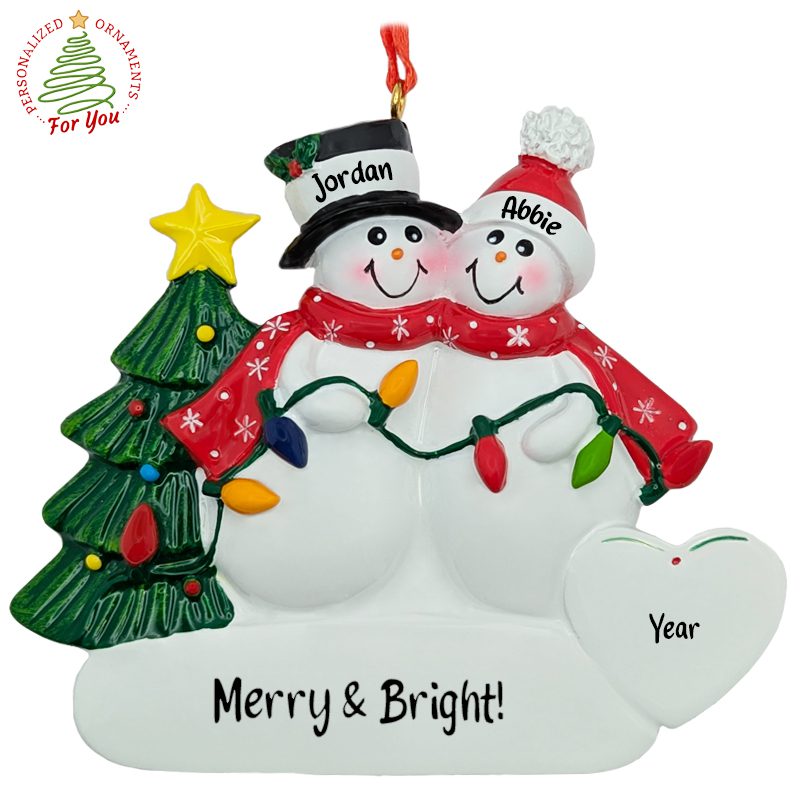 Snow Couple Holding Christmas Lights Personalized Ornament ...