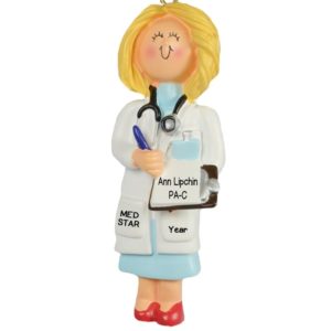 Image of Physician Assistant  Wearing Lab Coat Ornament FEMALE BLONDE