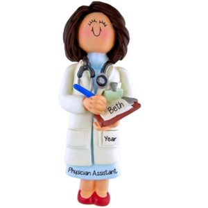 Image of Physician Assistant Wearing Lab Coat Ornament FEMALE BRUNETTE
