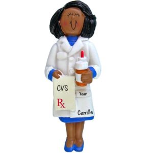 Image of FEMALE Pharmacist Holding A Script Ornament AFRICAN AMERICAN