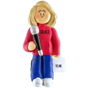 Image of Female Holding A Microphone Singing Ornament BLONDE