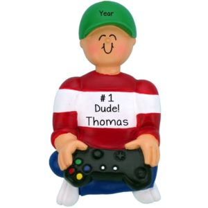 Image of Personalized #1 DUDE Gamer Boy Christmas Ornament