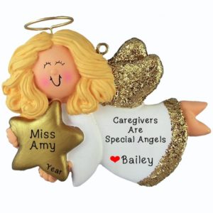 Image of Personalized Caregiver Angel Glittered Wings Ornament BLONDE