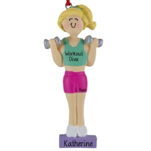 Image of Work-Out FEMALE Holding Hand Weights Ornament BLONDE