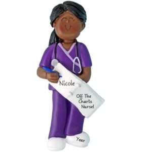 Image of Nurse Wearing PURPLE Scrubs Ornament AFRICAN AMERICAN Female