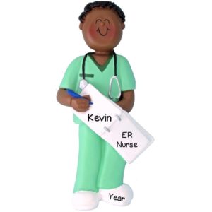 Image of MALE Nurse Wearing GREEN Scrubs Ornament AFRICAN AMERICAN