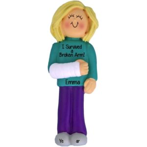 Image of Female Broken Arm In Cast Personalized Ornament BLONDE
