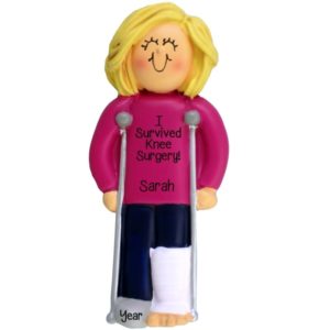 FEMALE With Broken Leg Using Crutches Ornament BLONDE