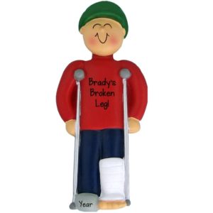 Image of MALE With Broken Leg Using Crutches Personalized Ornament