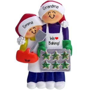 Image of Grandma + 1 Grandkid Baking Christmas Cookies Ornament