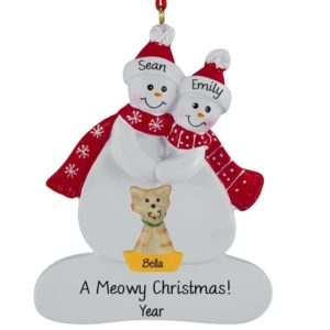 Image of Personalized Snow Couple With CAT RED Scarves Ornament