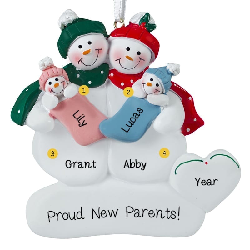 Snow Couple Holding GIRL BOY Twins Ornament Personalized
