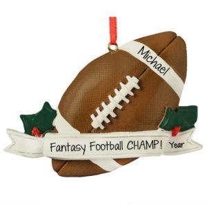 Image of Personalized Fantasy Football Champ Ball On Banner Ornament