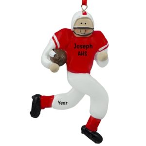 Image of Football Player Running With Ball RED & WHITE Uniform Ornament