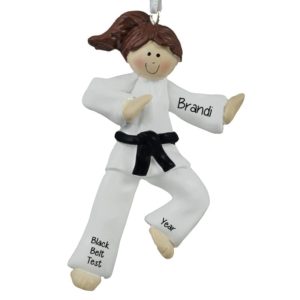 Image of Karate GIRL BLACK Belt Personalized Ornament BRUNETTE