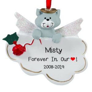 Image of GRAY And WHITE CAT Angel Personalized Memorial Ornament