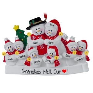 Image of Grandparents + 6 Grandkid SnowFamily Ornament
