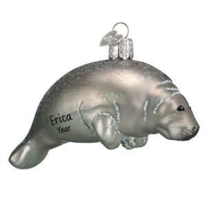 Image of Personalized GLASS Manatee Christmas Ornament