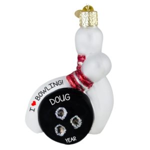 Image of Personalized Bowling Pins And Ball Glittered Glass Ornament