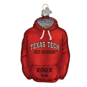 Image of Personalized Texas Tech HOODIE GLASS Christmas Ornament