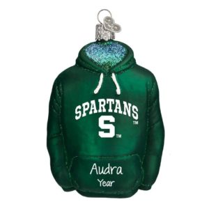 Image of Personalized Michigan State Hoodie Glass Christmas Ornament