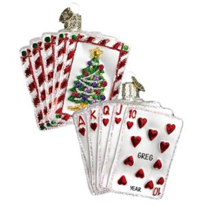 Image of Personalized Royal Flush Poker Cards 3-D GLASS Ornament