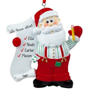 Image of Santa With List And Pencil Checking 4 Names Ornament
