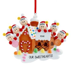 Image of Six Grandkids Atop Gingerbread House Personalized Ornament