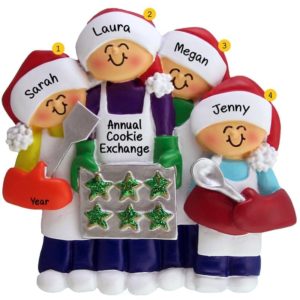 Image of Four Friends Baking Christmas Cookies Shimmering Ornament