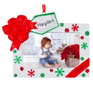 Image of Horizontal Photo Frame RED Bow Hanging Ornament Easel Back