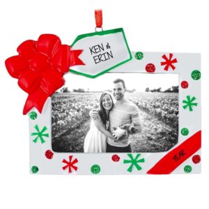 Image of Couple Picture Frame RED Bow Ornament Easel Back