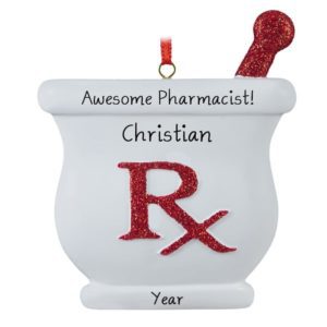 Image of Pharmacist Mortar & Pestle Personalized Glittered Ornament