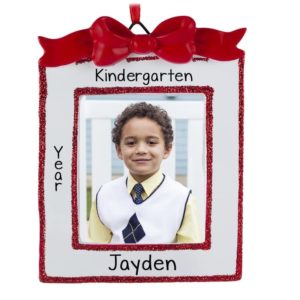 Image of Kindergarten Picture Frame RED Bow Ornament Easel Back