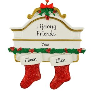 Image of 2  Lifelong Friends Glittered Stockings On Mantle Ornament