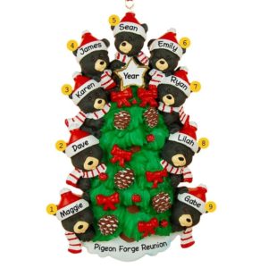 Image of Personalized Family Of 9 Black Bears On Tree Ornament