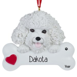 Image of Personalized BICHON Dog On BONE With Heart Ornament