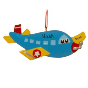 Image of Personalized Airplane Cartoon Eyes Ornament