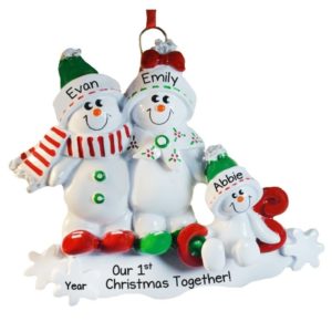 Image of Snow Couple + Baby Our First Christmas Together Sled Ornament