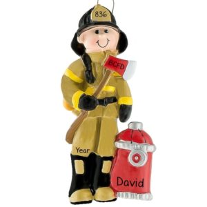 Image of Firefighter With Axe & Hydrant Ornament