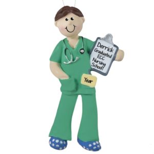 MALE Nurse Graduate Wearing GREEN Scrubs Ornament