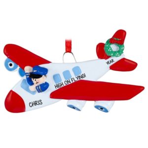 Image of Ornament For Pilot Flying Red Airplane Personalized