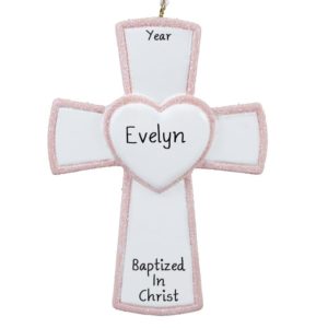 Image of Personalized Baptism PINK Cross Keepsake Ornament