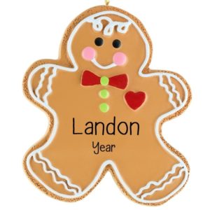 Image of Gingerbread Cookie Bowtie & Red Heart Personalized Ornament