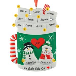 Image of Grandparents + 10 Grandkids Christmas Mug Ornament